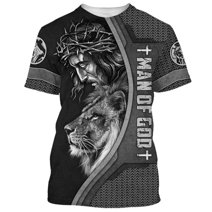 FUNSTUFFPRINT Faith Over Fear Shirts - Jesus Crown Of Thorns And Lion 3D All Over Printed Shirt for Men and Women 3D T-shirt