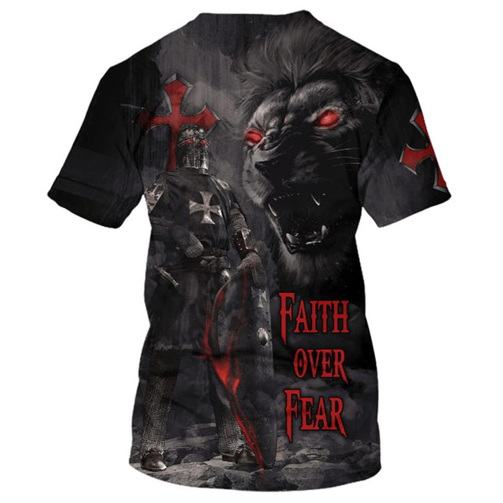 FUNSTUFFPRINT Faith Over Fear Warrior Lion 3D All Over Printed Shirt for Men and Women 3D T-shirt