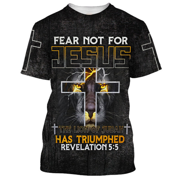 FUNSTUFFPRINT Fear Not For Jesus The Lion Of Judah Cross 3D All Over Printed Shirt for Men and Women 3D T-shirt