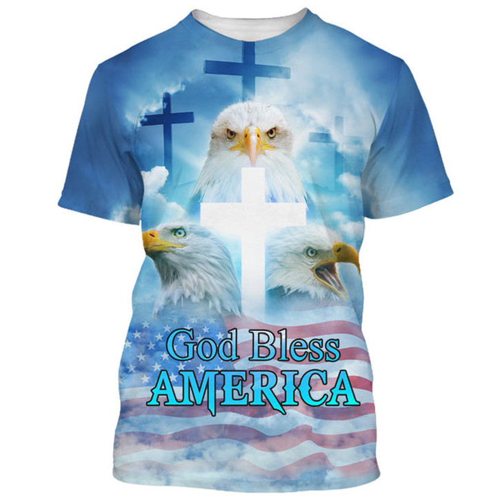 FUNSTUFFPRINT God Bless America Flag With Eagle 3D All Over Printed Shirt for Men and Women 3D T-shirt