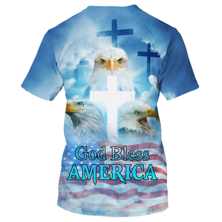 FUNSTUFFPRINT God Bless America Flag With Eagle 3D All Over Printed Shirt for Men and Women 3D T-shirt