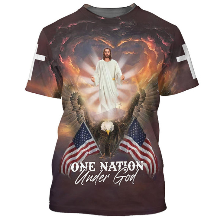 FUNSTUFFPRINT Jesus Eagle One Nation Under God 3D All Over Printed Shirt for Men and Women 3D T-shirt