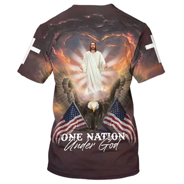 FUNSTUFFPRINT Jesus Eagle One Nation Under God 3D All Over Printed Shirt for Men and Women 3D T-shirt