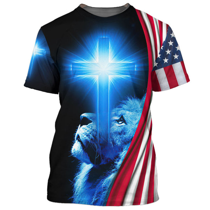 FUNSTUFFPRINT Jesus Is My God My King My Lord Lion Cross 3D All Over Printed Shirt for Men and Women 3D T-shirt