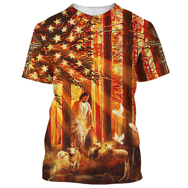 FUNSTUFFPRINT Jesus With Baby Lambs In The Forest 3D All Over Printed Shirt for Men and Women


 3D T-shirt