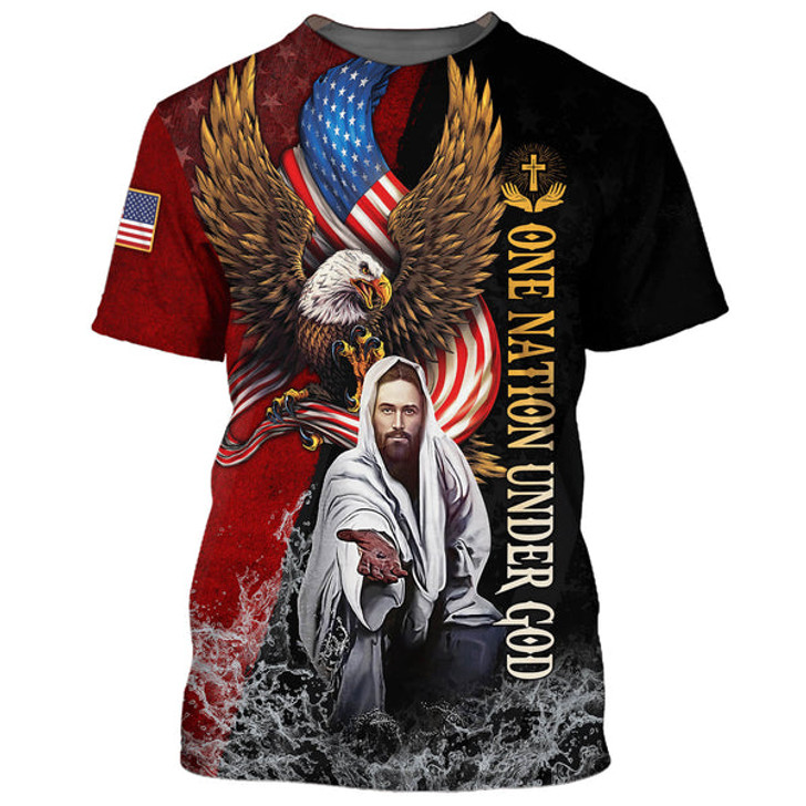 FUNSTUFFPRINT One Nation Under God Patriotic Eagle American Flag 3D All Over Printed Shirt for Men and Women
 3D T-shirt