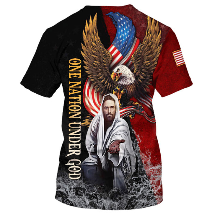 FUNSTUFFPRINT One Nation Under God Patriotic Eagle American Flag 3D All Over Printed Shirt for Men and Women
 3D T-shirt