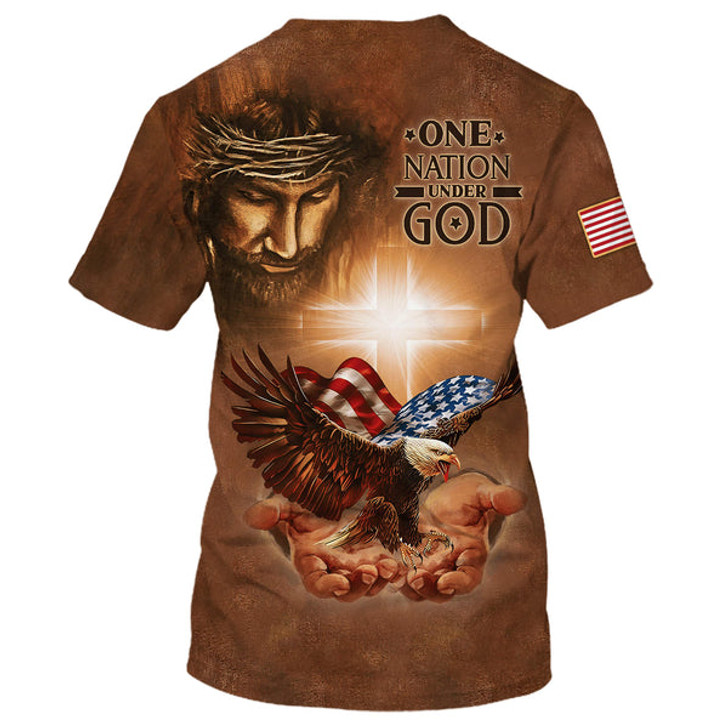 FUNSTUFFPRINT One Nation Under God Shirts American Eagle Christian Jesus 3D All Over Printed Shirt for Men and Women
 3D T-shirt