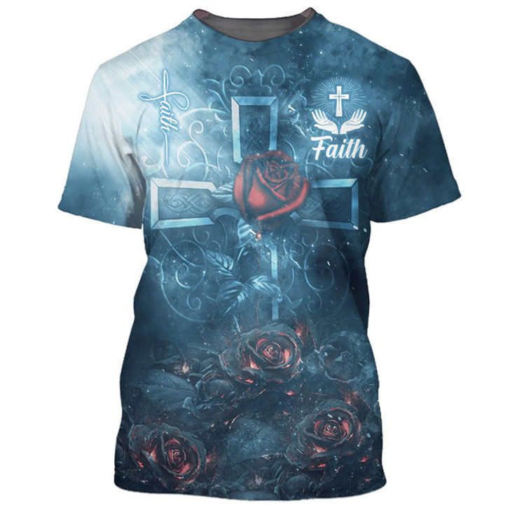 FUNSTUFFPRINT Rose Faith 3D All Over Printed Shirt for Men and Women
 3D T-shirt
