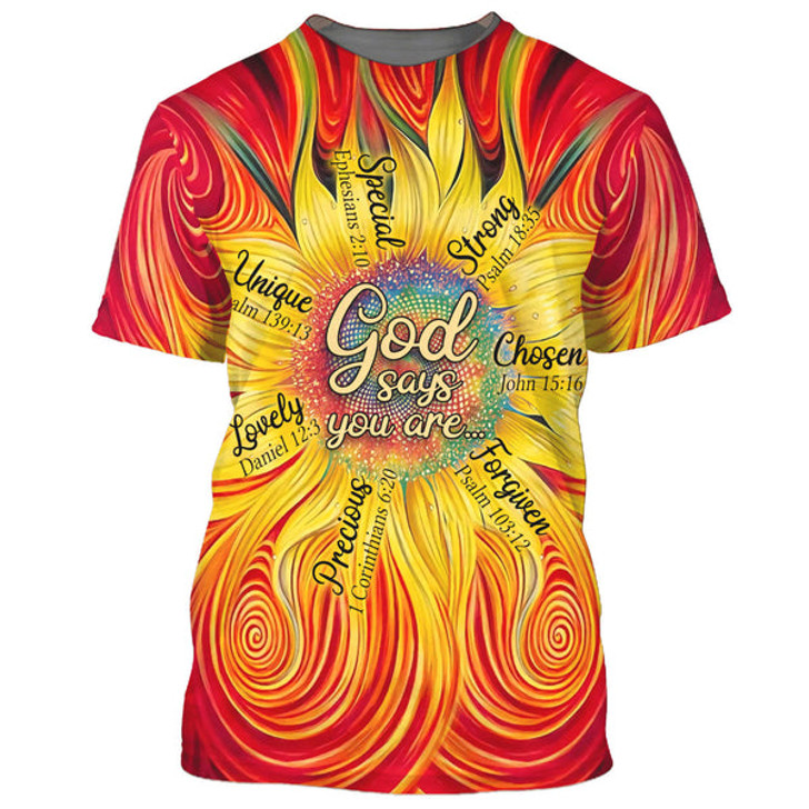 FUNSTUFFPRINT Sunflower God Say You Are 3D All Over Printed Shirt for Men and Women
 3D T-shirt