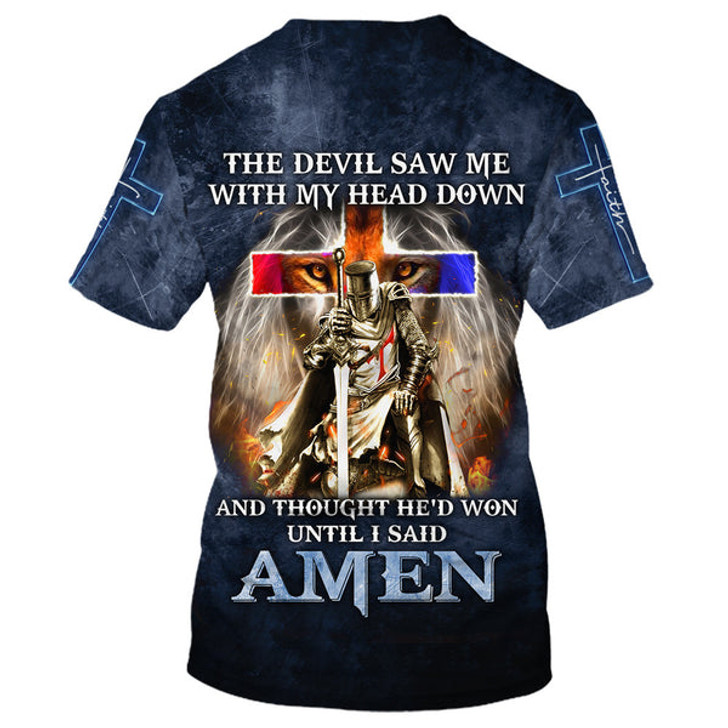 FUNSTUFFPRINT The Devil Saw Me With My Head Down Shirts - Lion Cross Warrior 3D All Over Printed Shirt for Men and Women
 3D T-shirt
