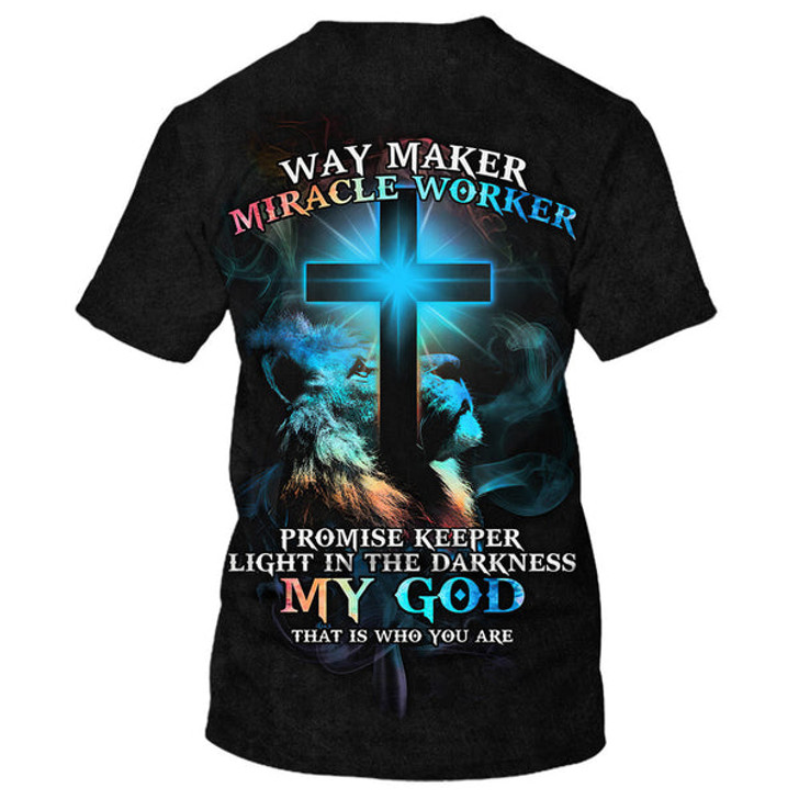FUNSTUFFPRINT Way Maker Miracle Worker Lion Cross 3D All Over Printed Shirt for Men and Women
 3D T-shirt