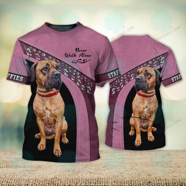 FUNSTUFFPRINT Staffies Love Never Walk Alone Love 3D Full Print Shirts, Christmas Dog Memorial Gifts for loss of Dog 3D T-shirt