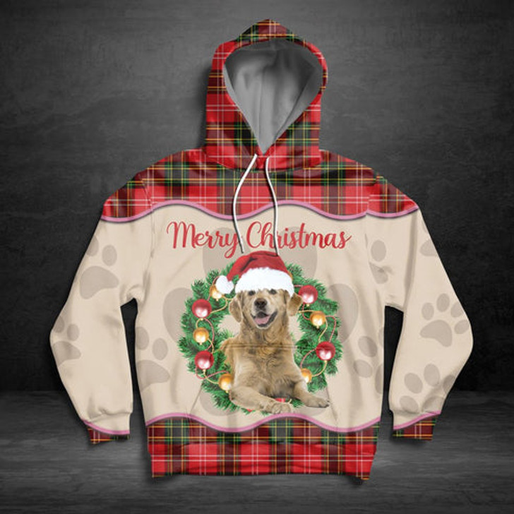 FUNSTUFFPRINT 3D Merry Christmas Golden Retriever All Over 3D Hoodie and Zip Hoodie
