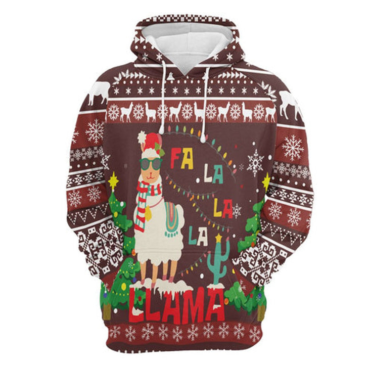 FUNSTUFFPRINT 3D Llama Falalala Christmas All Over 3D Hoodie and Zip Hoodie