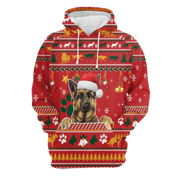 FUNSTUFFPRINT 3D German Shepherd Waiting For Christmas All Over 3D Hoodie and Zip Hoodie