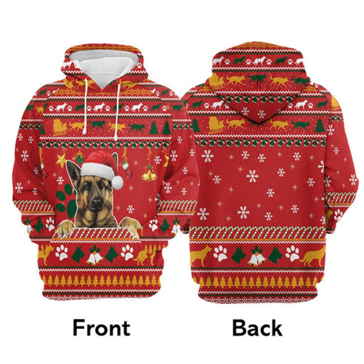 FUNSTUFFPRINT 3D German Shepherd Waiting For Christmas All Over 3D Hoodie and Zip Hoodie