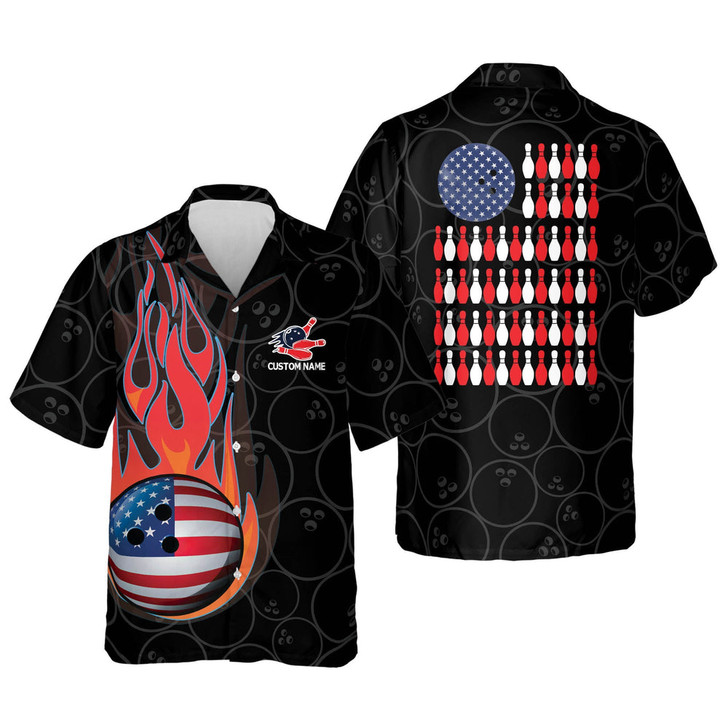 Custom Personalized name Skull Flame Hawaiian Bowling Shirts Button-Down Short Sleeve Shirts