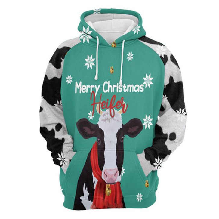 FUNSTUFFPRINT 3D Cow Merry Christmas Heifer All Over 3D Hoodie and Zip Hoodie