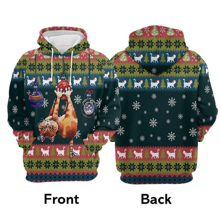 FUNSTUFFPRINT 3D Cat Meowy Christmas All Over 3D Hoodie and Zip Hoodie