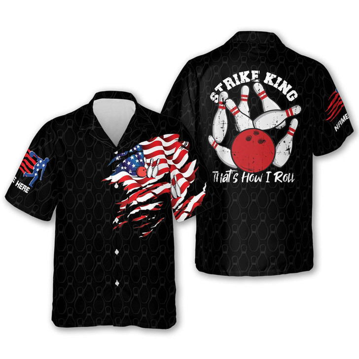 Custom Strike King Thats How I Roll Shirt American Flag Bowling Hawaiian Shirt, Custom name Bowling Hawaiian shirt for men