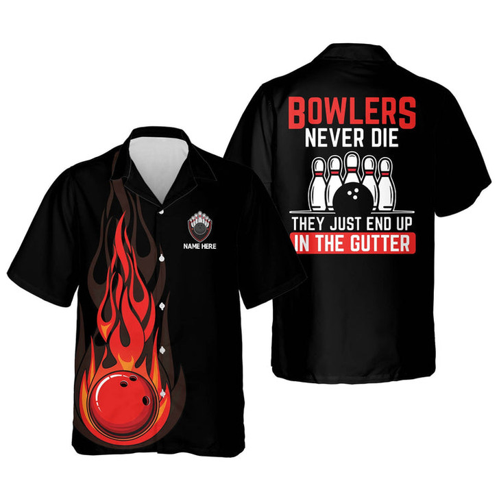 Custom Personalized name Bowling Hawaiian Shirt, They Just End Up in The Gutter Flame Hawaiian Shirt, Bowling Hawaiian shirt for men