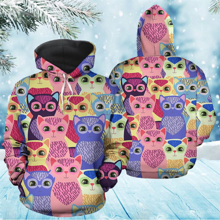 FUNSTUFFPRINT 3D Cat Colorful Group All Over 3D Hoodie and Zip Hoodie