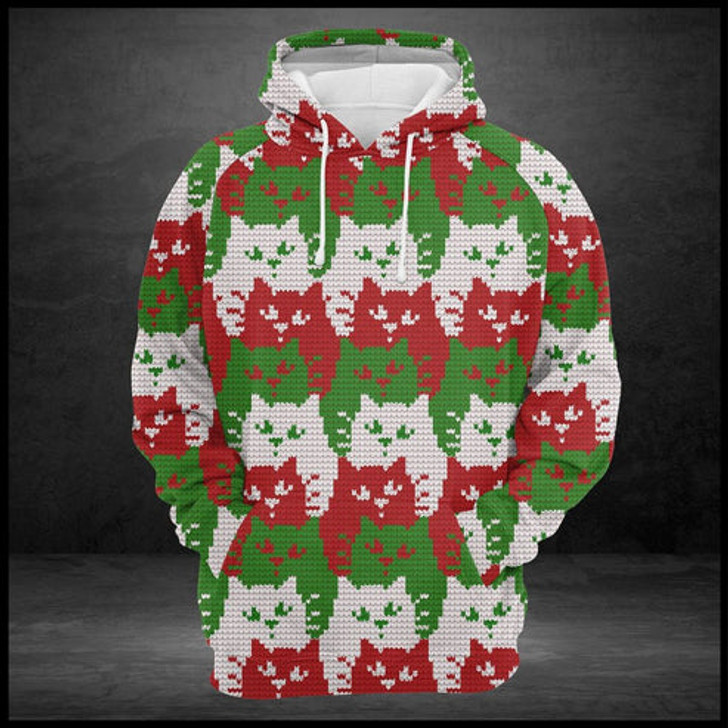 FUNSTUFFPRINT 3D Cat Color Christmas All Over 3D Hoodie and Zip Hoodie