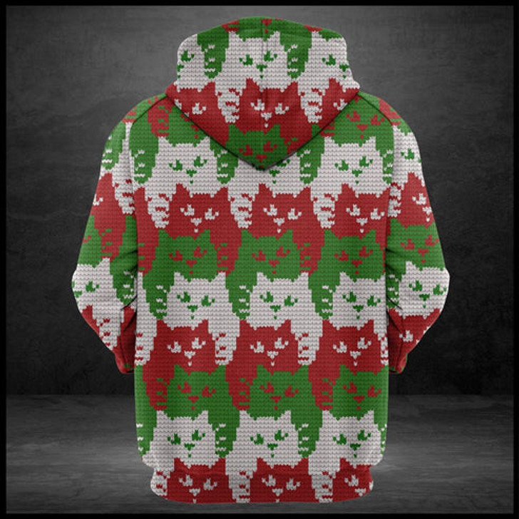 FUNSTUFFPRINT 3D Cat Color Christmas All Over 3D Hoodie and Zip Hoodie