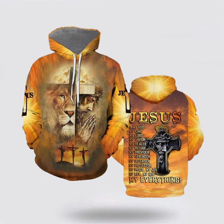 FUNSTUFFPRINT 3D The Lion Jesus Christ Pray Jesus Is My God My King 3D Hoodie and Zip Hoodie