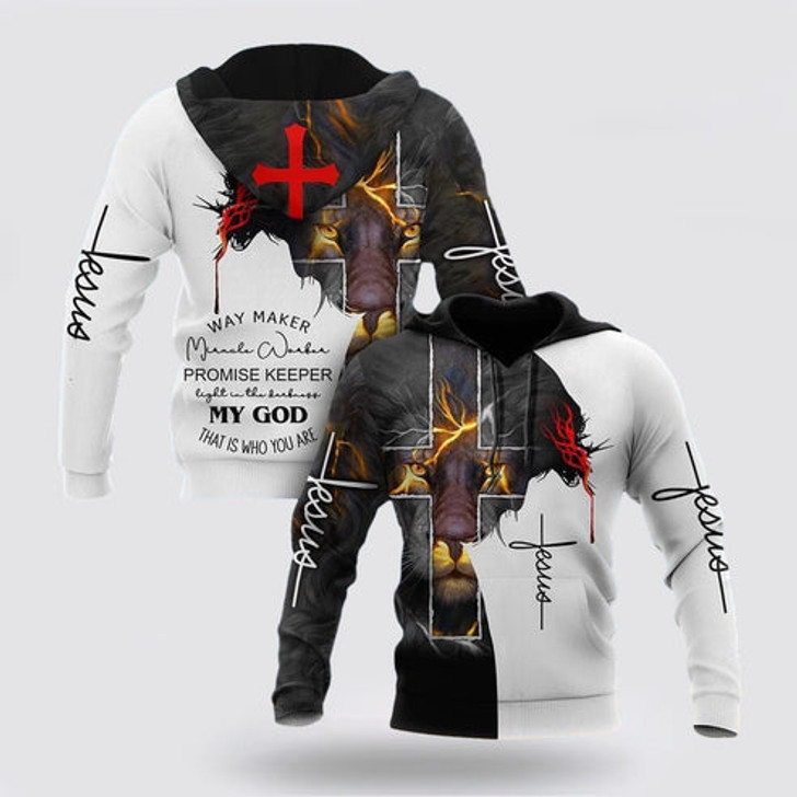 FUNSTUFFPRINT 3D The Lion Cross Way Maker Miracle Worker Promise Keeper 3D Hoodie and Zip Hoodie
