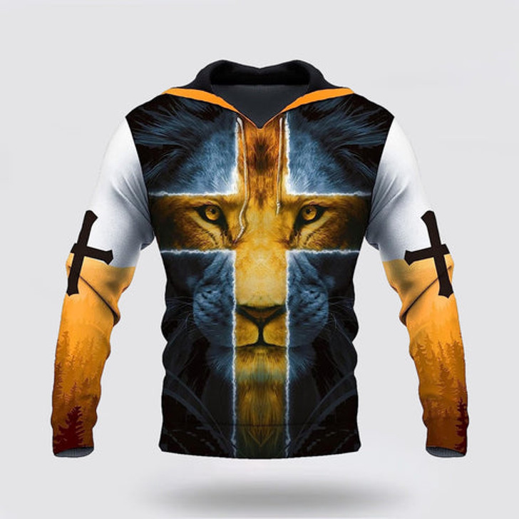 FUNSTUFFPRINT 3D Lion Yellow Cross Jesus Is My God 3D Hoodie and Zip Hoodie