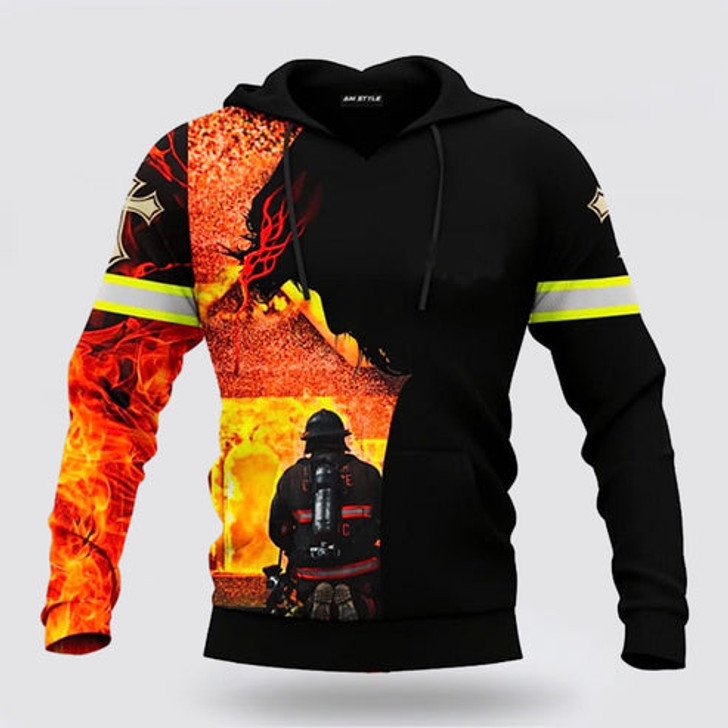 FUNSTUFFPRINT 3D Jesus Firefighter God Will Bring You Through The Fire 3D Hoodie and Zip Hoodie