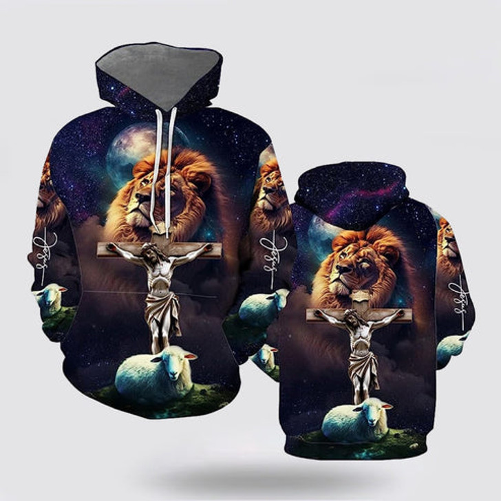 FUNSTUFFPRINT 3D Jesus Lion Sheep Galaxy 3D Hoodie and Zip Hoodie