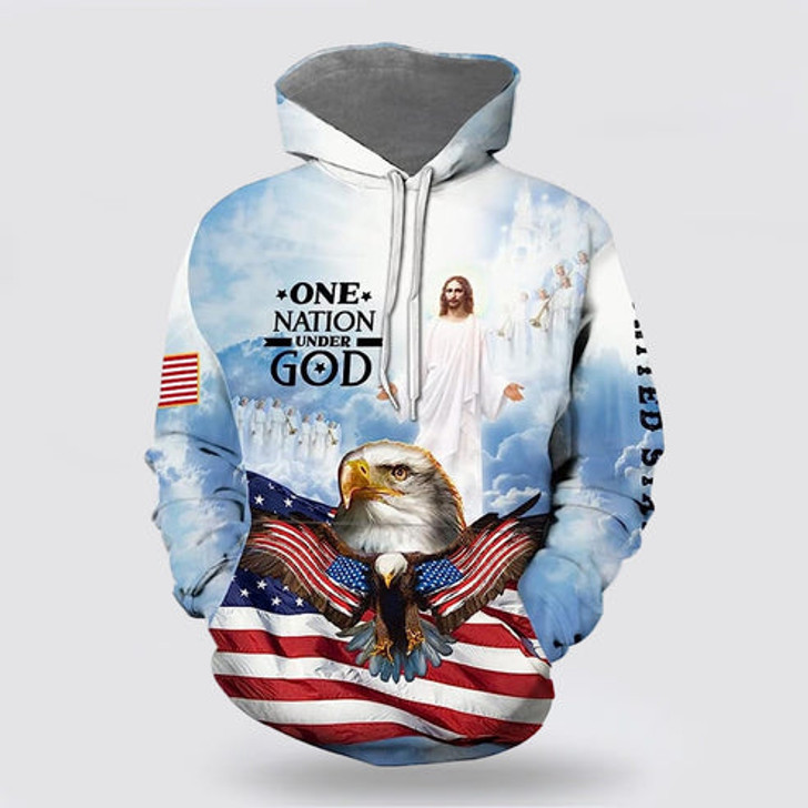 FUNSTUFFPRINT 3D Jesus Eagle One Nation Under God 3D Hoodie and Zip Hoodie