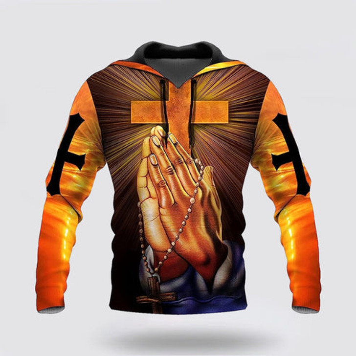 FUNSTUFFPRINT 3D Hand Pray Cross I Can Do All Things Through Christ 3D Hoodie and Zip Hoodie