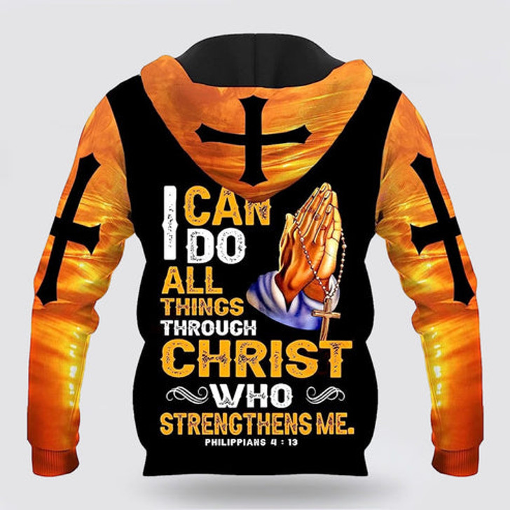 FUNSTUFFPRINT 3D Hand Pray Cross I Can Do All Things Through Christ 3D Hoodie and Zip Hoodie