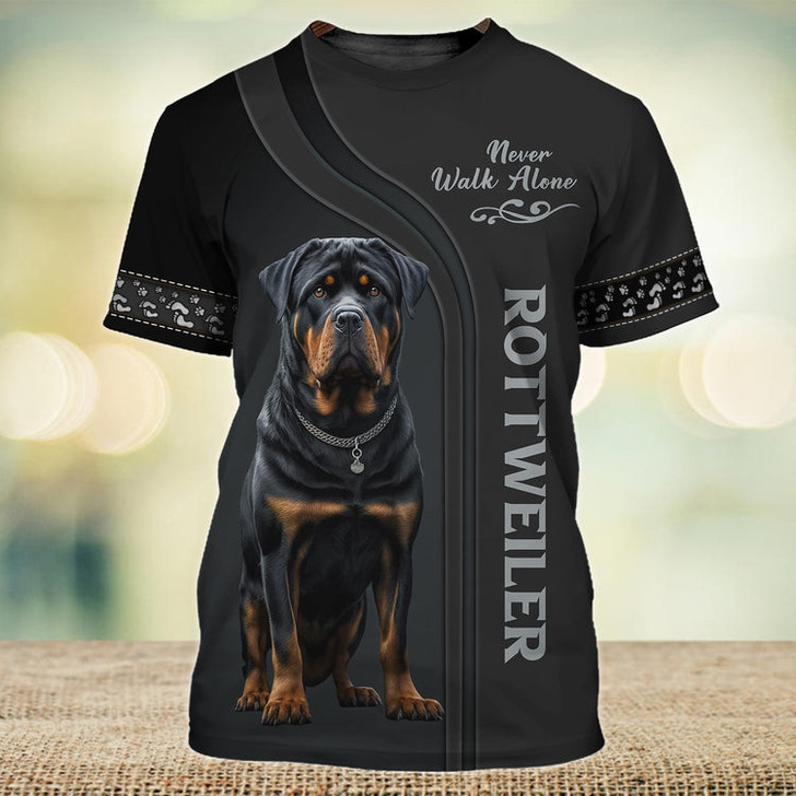 FUNSTUFFPRINT Rottweiler Lover Never Walk Alone 3D Full Print Shirts, Custom Memorial Apparel Shirts, Dog Memorial Gifts for loss of Dog 3D T-shirt