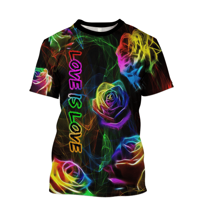 FUNSTUFFPRINT LGBT Rose Magic Light Love Is Love Smoke 3D Unisex Shirt, Gift for LGBT Shirt, Pride LGBT 3D T-shirt