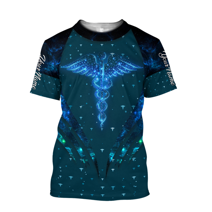 FUNSTUFFPRINT 3D All Over Print Caduceus Health Light Nurse TShirt, Custom Name Nurse Shirt 3D T-shirt