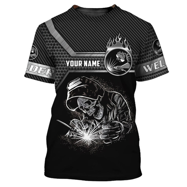 FUNSTUFFPRINT Welder I Said Watch Your Eyes 3D Shirts Personalized Name, Funny Skull Welder Shirt 3D T-shirt