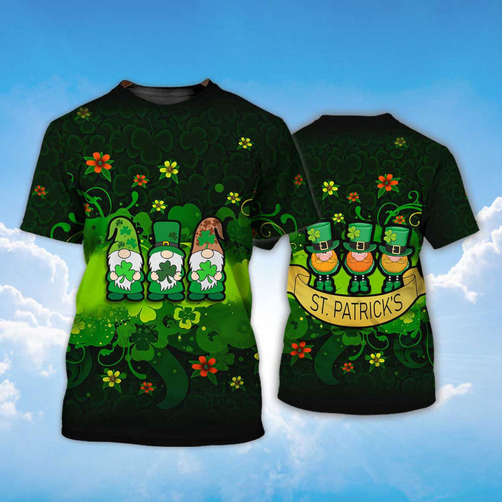 FUNSTUFFPRINT 3D All Over Print Gnome Irish St Patrick's Day Shirt, I'm Irish T-Shirt, St Patrick's Day T-Shirt, Gnome Shirt 3D T-shirt