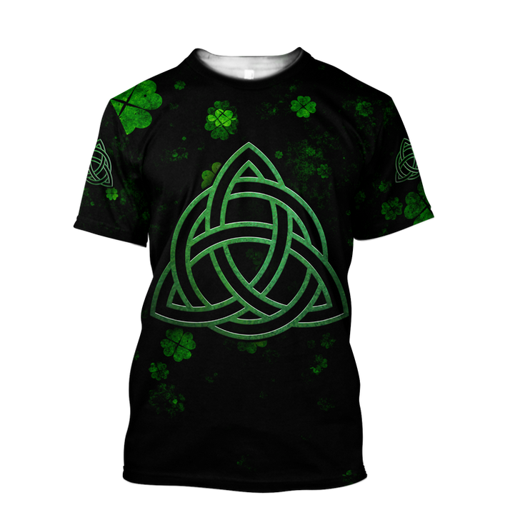 FUNSTUFFPRINT Trinity Knot or Rings Green Shamrock Shirt, St. Patrick's Day All Over Printed Shirt, Lucky Shamrock Shirt 3D T-shirt