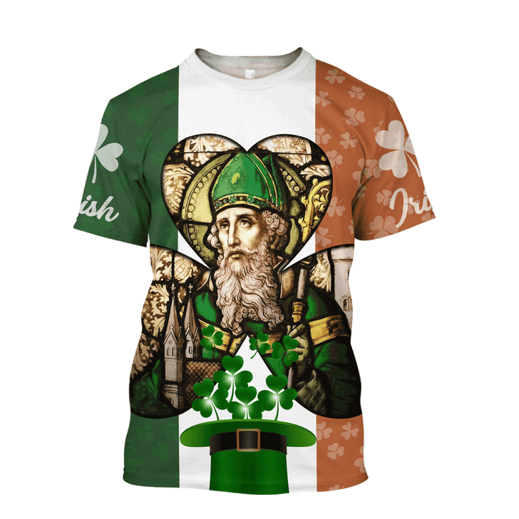 FUNSTUFFPRINT 3D All Over Print St. Patrick's Day Shirt, Iceland Flag Pattern Shirt, Hat Shamrock Irish Shirt, Lucky Shirt, Patrick's Day Shirt 3D T-shirt
