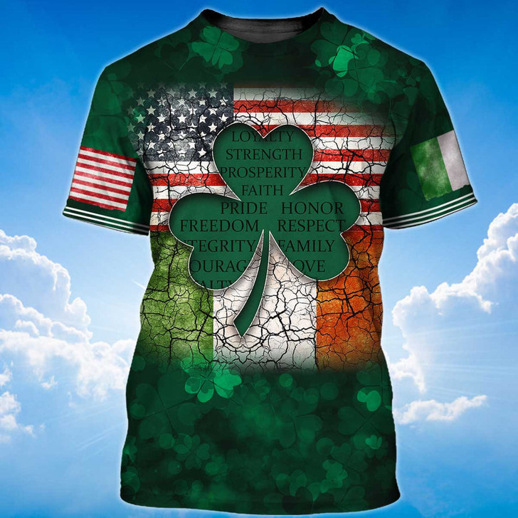 FUNSTUFFPRINT Shamrock Flag American Ireland Irish 3D Shirt, My Nation My Heritage T-Shirt, St Patrick's Day T-Shirt 3D T-shirt