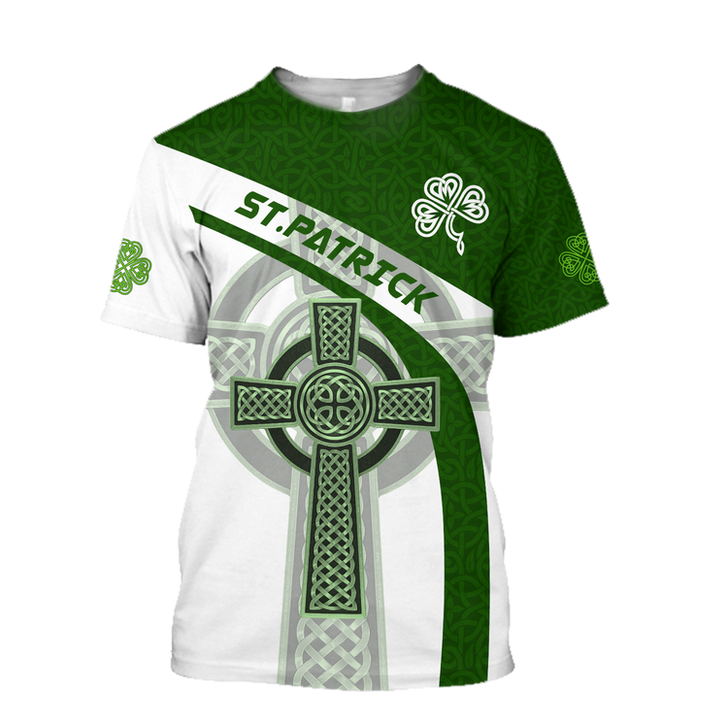 FUNSTUFFPRINT Cool Irish Celtic Knot Cross St.Patrick Day D Design Print Shirts, Hoodie Shirt For Men 3D T-shirt