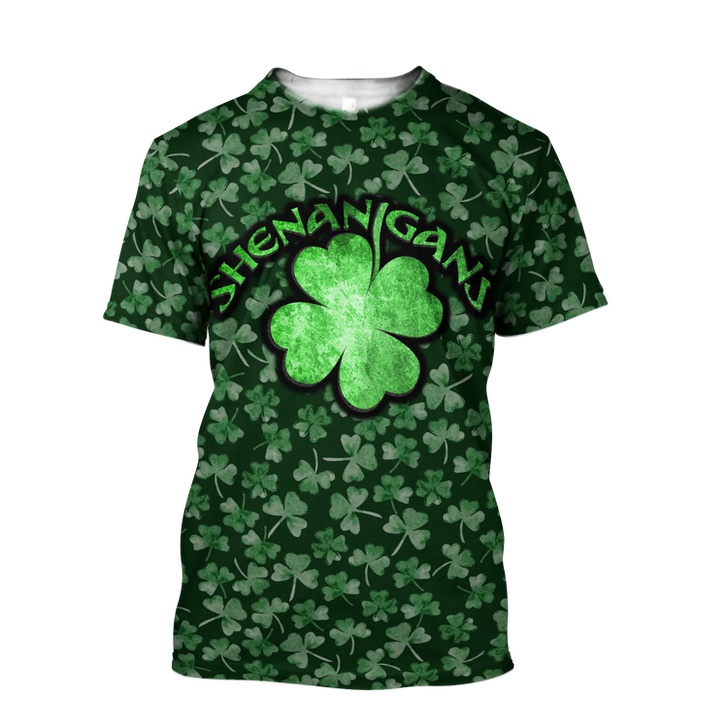 FUNSTUFFPRINT Shenanigans Shamrock 3D Shirt, Matching St Patrick's Day Shirts, St Patrick's Day Shirt, Irish Shirt, Lucky Shirt 3D T-shirt