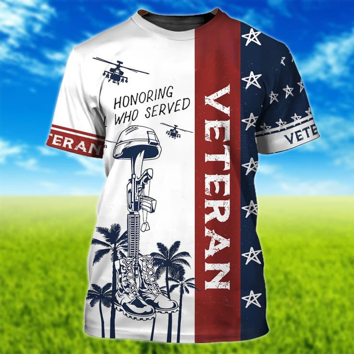 FUNSTUFFPRINT Honoring All Who Served Veteran Hawaiian Shirt, 3D Hoodie Veteran Pattern, Patriotic Veteran Gifts 3D T-shirt