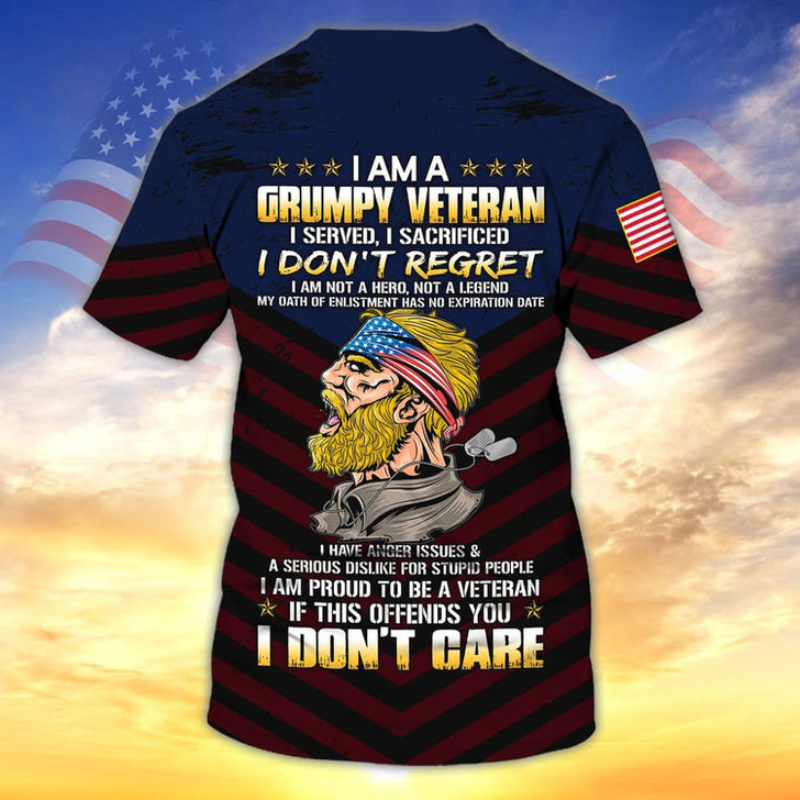 FUNSTUFFPRINT I Am A Grumpy Veteran 3D Print Shirt Men Women, Proud To Be Veteran Clothing, Veteran Gift 3D T-shirt