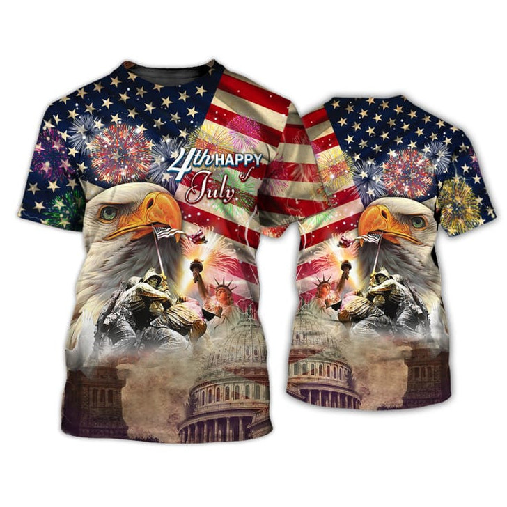 FUNSTUFFPRINT The 4Th Of July Veteran 3D Hawaii Shirt, Patriotic Veteran Clothing 3D T-shirt